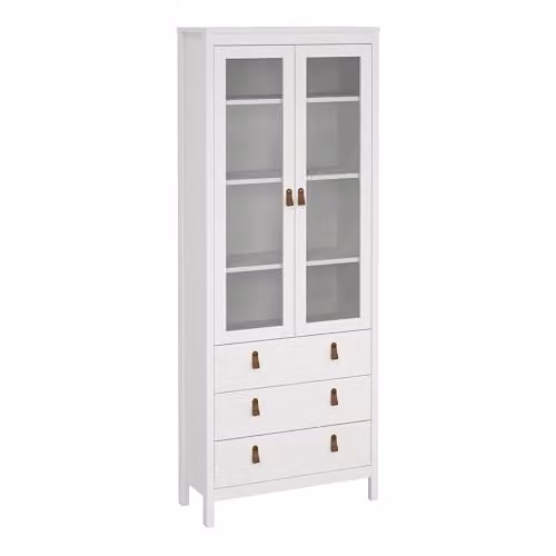 Furniture To Go Barcelona Modern China Cabinet with Glass Doors and 3 Drawers in White – 2