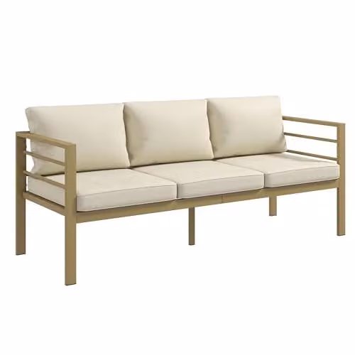 Outsunny 3-Seater Upholstered Garden Sofa with Powder Coated Aluminium Frame, White, W/D/H: 185 x 66 x 64 cm