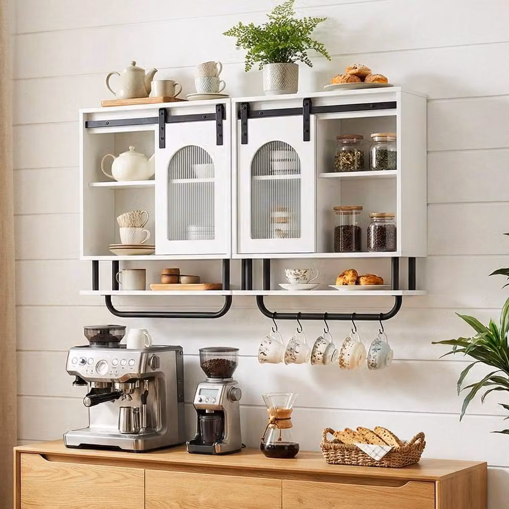 Kelvenix Industrial Wall Mounted Bathroom Cabinet with Sliding Glass Doors in White Matt – 3