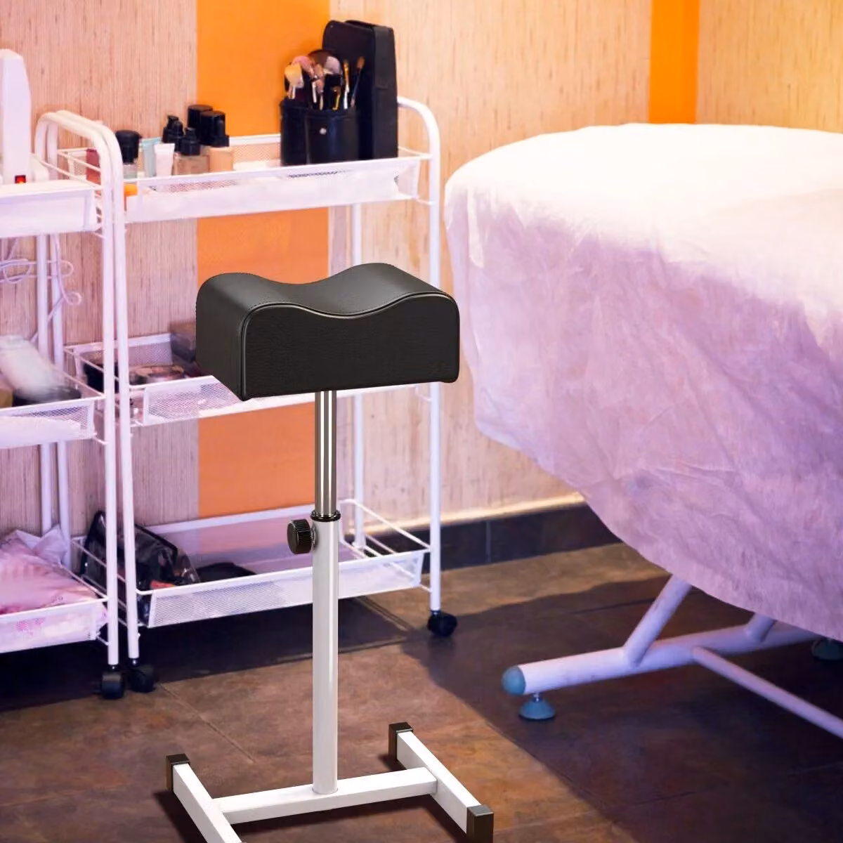 Costway Adjustable Pedicure and Manicure Footrest with Soft Synthetic Leather Cushion in Black – 4