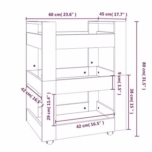 vidaXL Kitchen Trolley in Brown Smoked Oak, W/D/H: 60 x 45 x 80 cm – 3