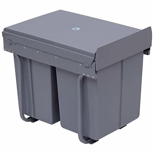 HOMCOM 40L Pull-Out Kitchen Waste Bin with Soft Close and Sensor, 3 Compartments, Grey