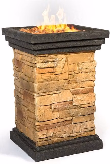 MDA Designs MAKARA Hand-crafted Stone Gas Fire Pit Column for Garden and Patio in Grey, Sand, Red and Multicolour – 1