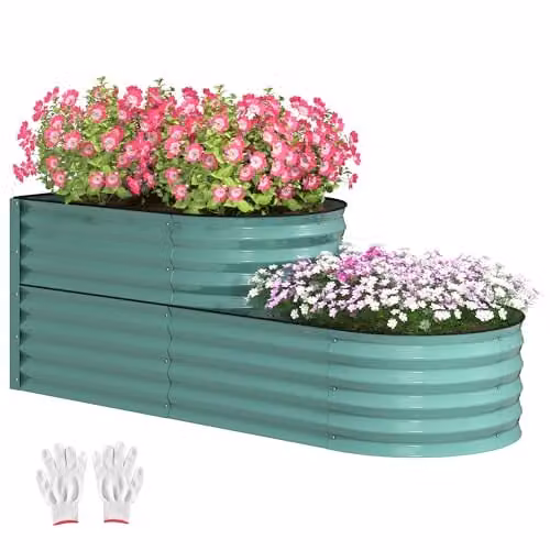 Outsunny 2-Tier Galvanised Steel Raised Garden Bed Planter Box, Green, W/D/H: 60 x 60 x 57 cm – 1
