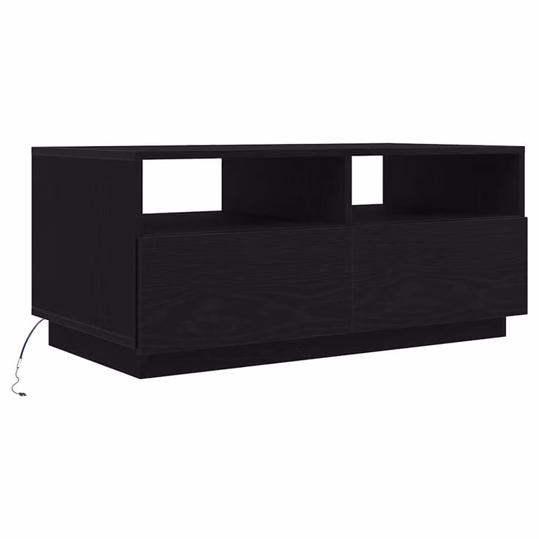 Berkfield Home Modern Coffee Table with LED Lights in Black Oak, W: 90 cm, D: 49 cm, H: 40 cm