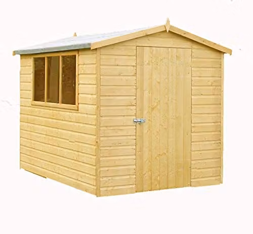 Shire Lewis 8x6 SD Rustic Brown Wood Gable Sliding Storage Shed – 1