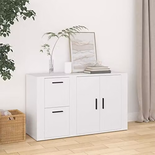 vidaXL Revera White Sideboard in Multilayer Wood, W/D/H: 100 x 33 x 59.5 cm