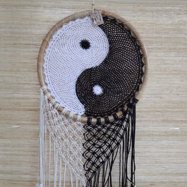 KDMD Bali Dream Catchers Extra Large Ying Yang White Textile Hanging Decoration Diameter: 50 cm