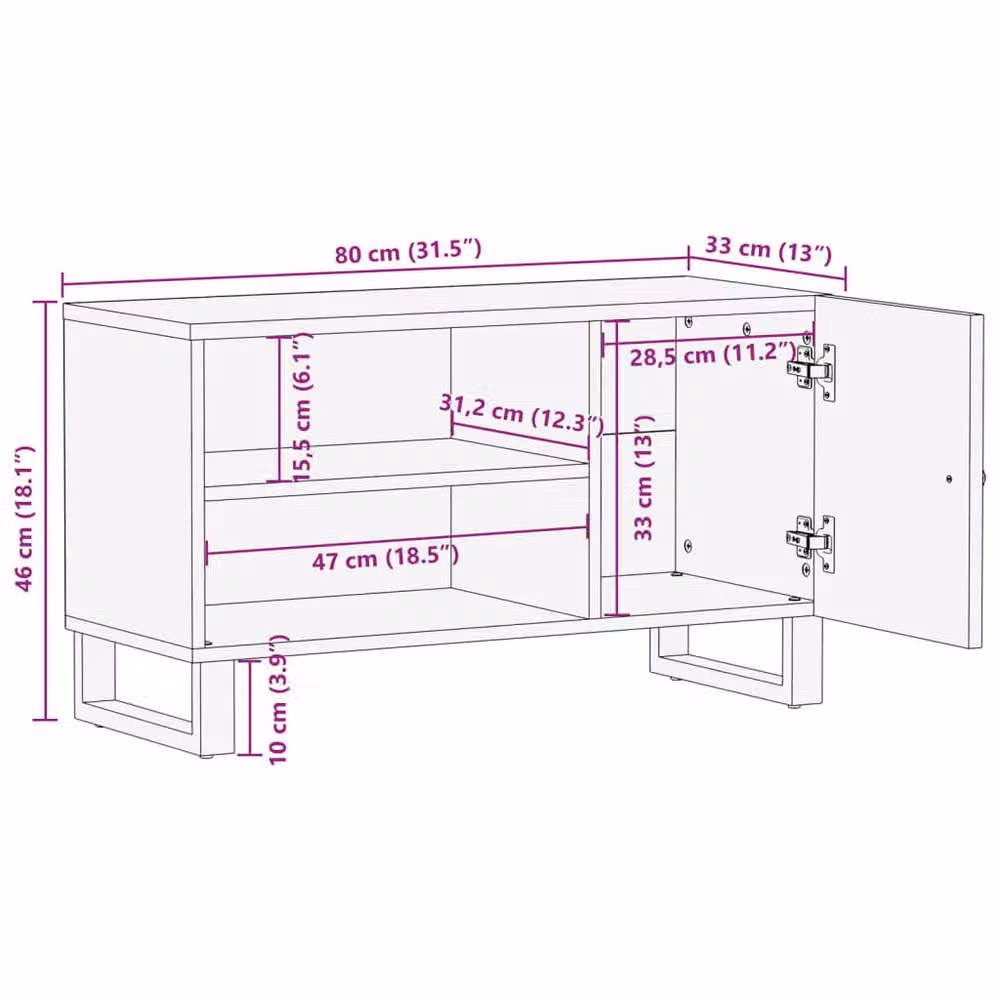 Berkfield Home Industrial TV Cabinet in Brown, Made from Reclaimed and Engineered Wood, W/D/H: 80 x 33 x 46 cm – 7