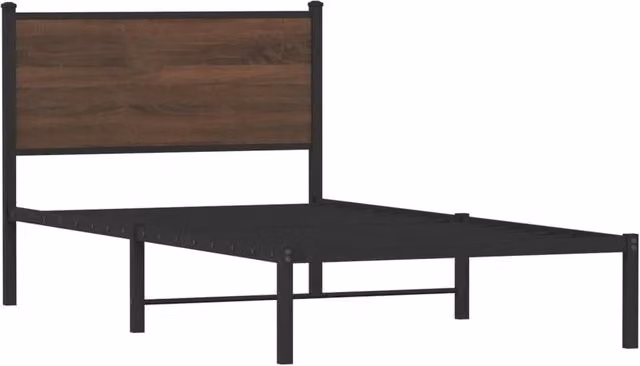 Berkfield Home Metal Bed Frame in Brown Oak, W/D/H: 100 x 190 cm