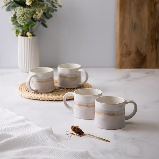Mikasa Set of 4 White and Grey Reactive Glaze Stoneware Mugs, 450 ml
