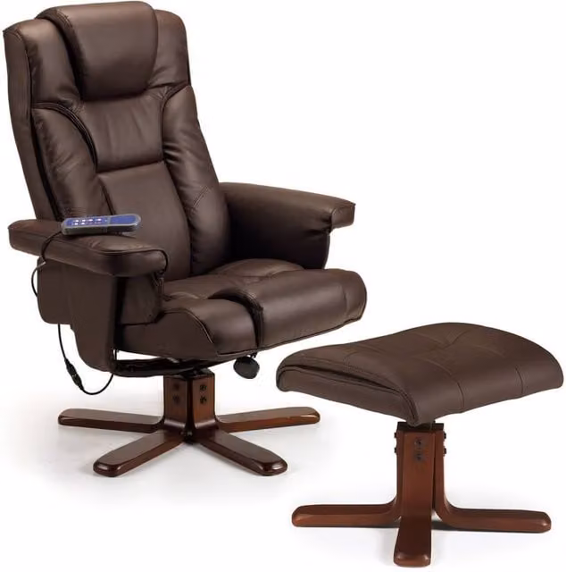 Cheshire Malmo Brown Synthetic Leather Massage Recliner and Ottoman Set – 1