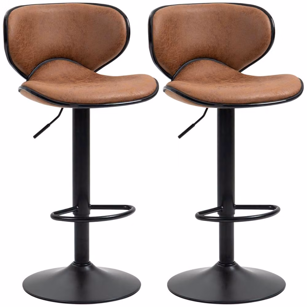 Wyld Haus Bama Set of 2 Brown Microfibre Adjustable Swivel Armless Bar Stools – 2