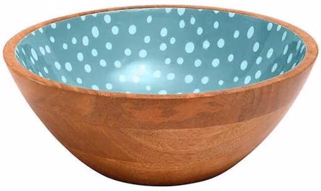 Dexam Sintra Mango Wood Spotted Salad Bowl in Duck Egg Blue and Multicolour