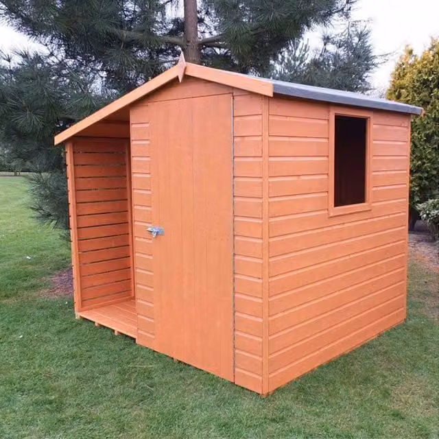 Shires Brown Dip Treated Wood Garden Shed and Log Store with Single Door and Window W/D/H: 222 x 195 x 193 cm