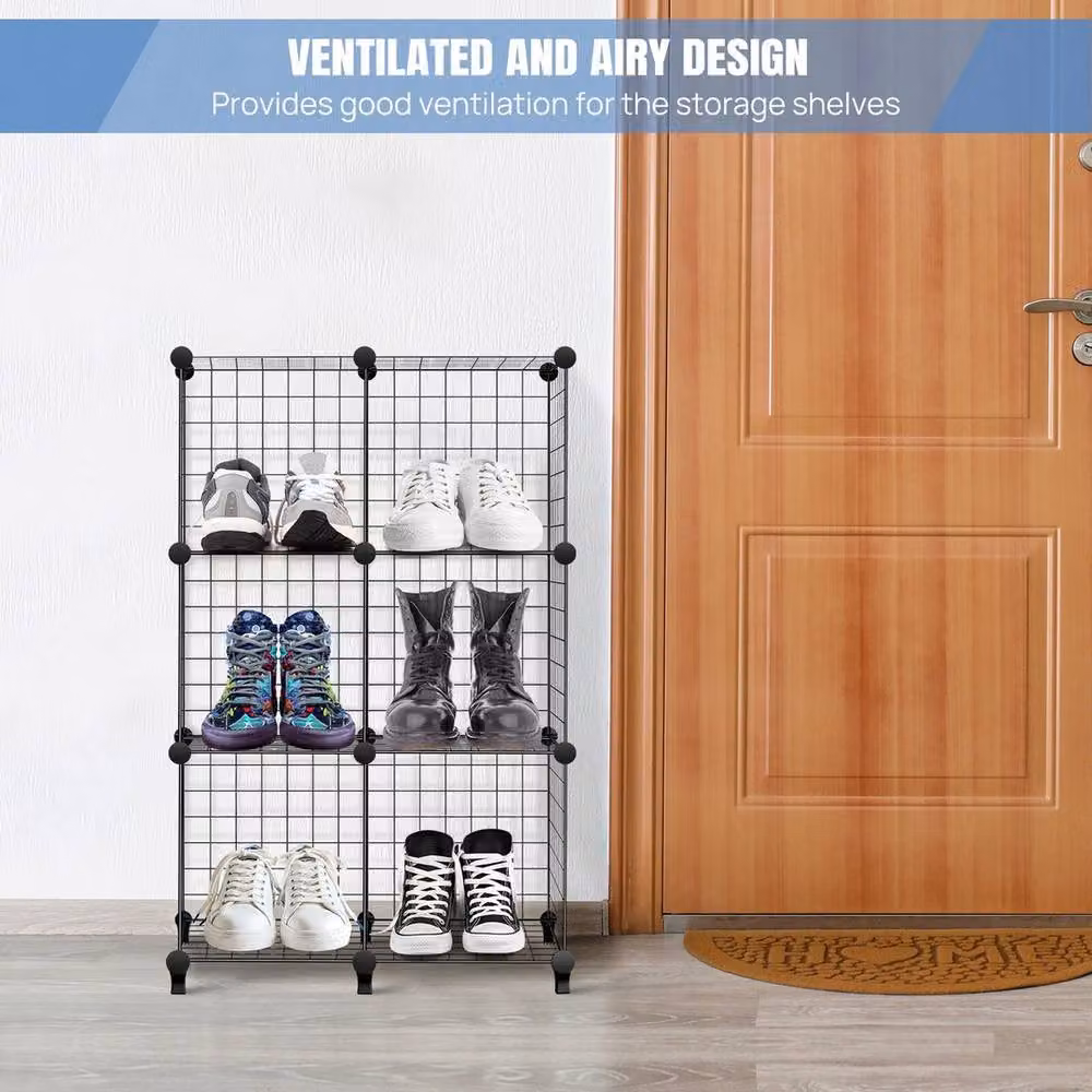 SPETLEK 6 Cube Metal Storage Shelf and Shoe Rack in Matt Black, W/D/H: 150 x 50 x 50 cm – 4
