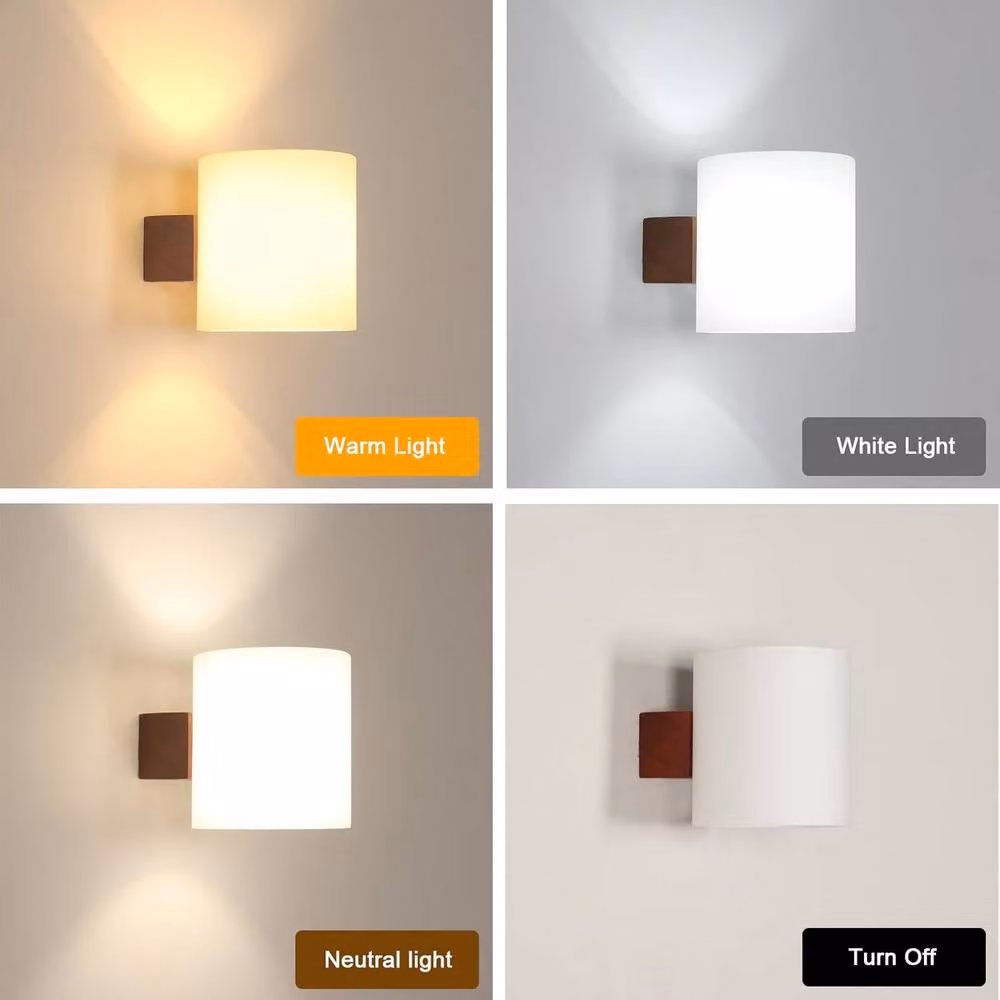 COMELY Vintage Wood and Glass Indoor Wall Lights with E27 Base in White and Brown – 4