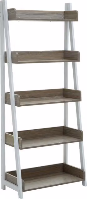 Orsina Five Tier Natural Oak Ladder Shelf Unit in Dark Brown, H 160 x W 67 x D 33 cm
