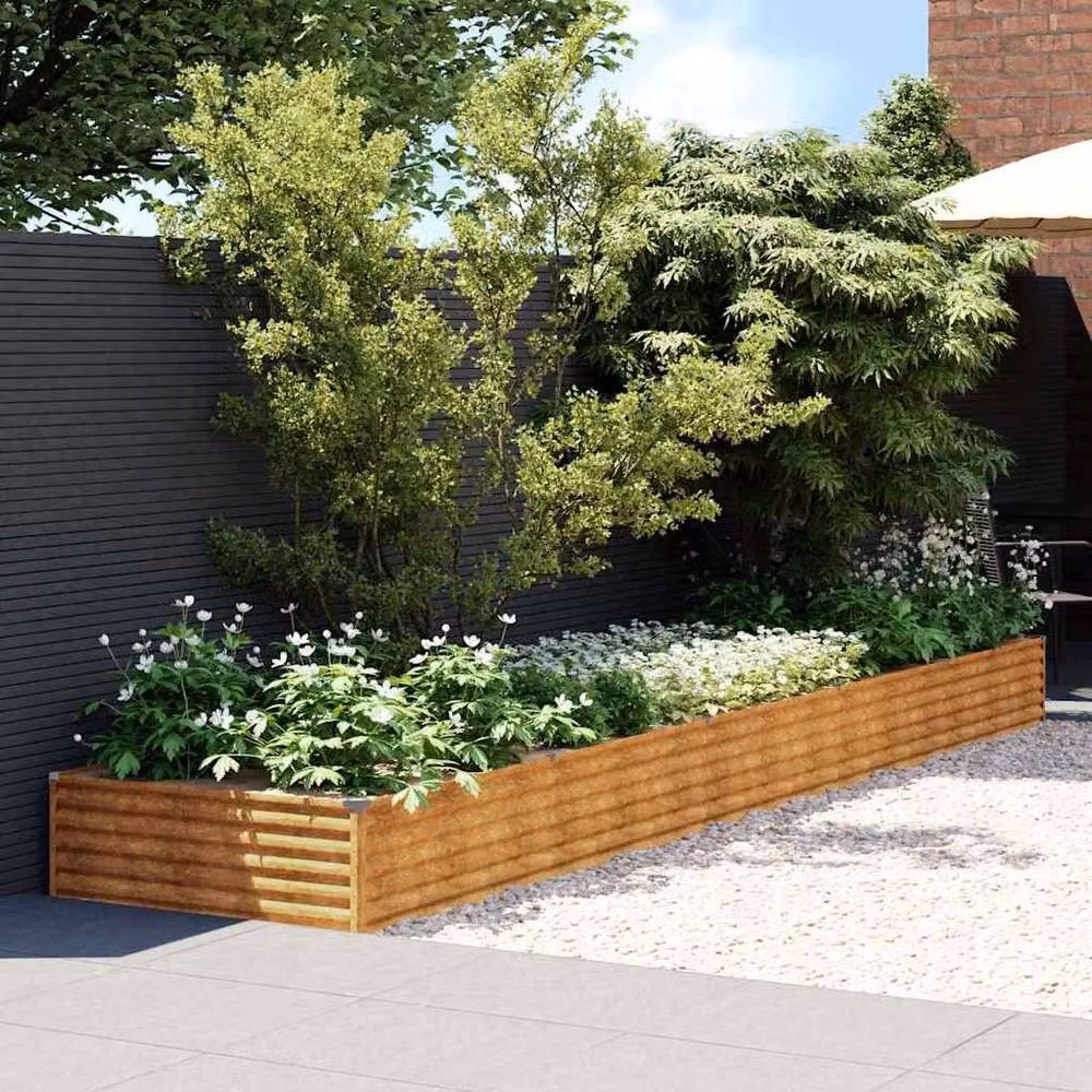 Berkfield Home Garden Corten Steel Raised Bed in Brown, W: 482 cm, D: 100 cm, H: 36 cm – 2