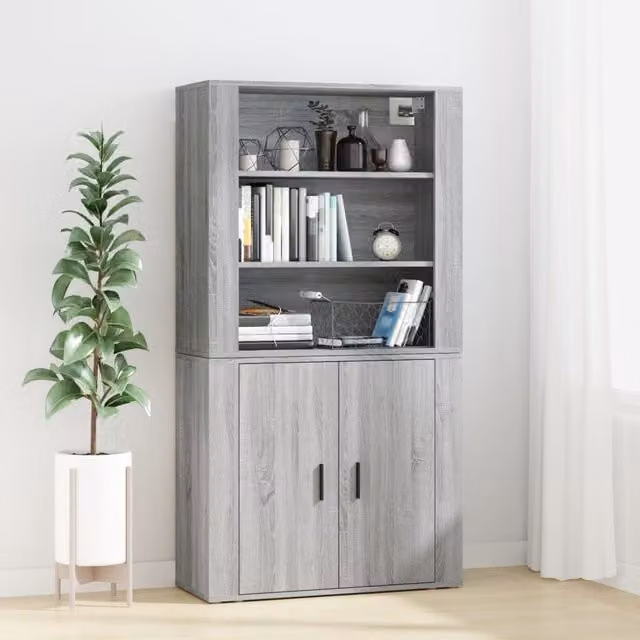 Berkfield Home Grey Modern Wall Mounted Highboard with Hinged Doors and Internal Shelves
