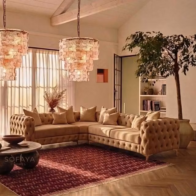 Sofaya Monaco 4 Seater Chesterfield Corner Sofa in Brown Velvet with Left Hand Chaise – 1
