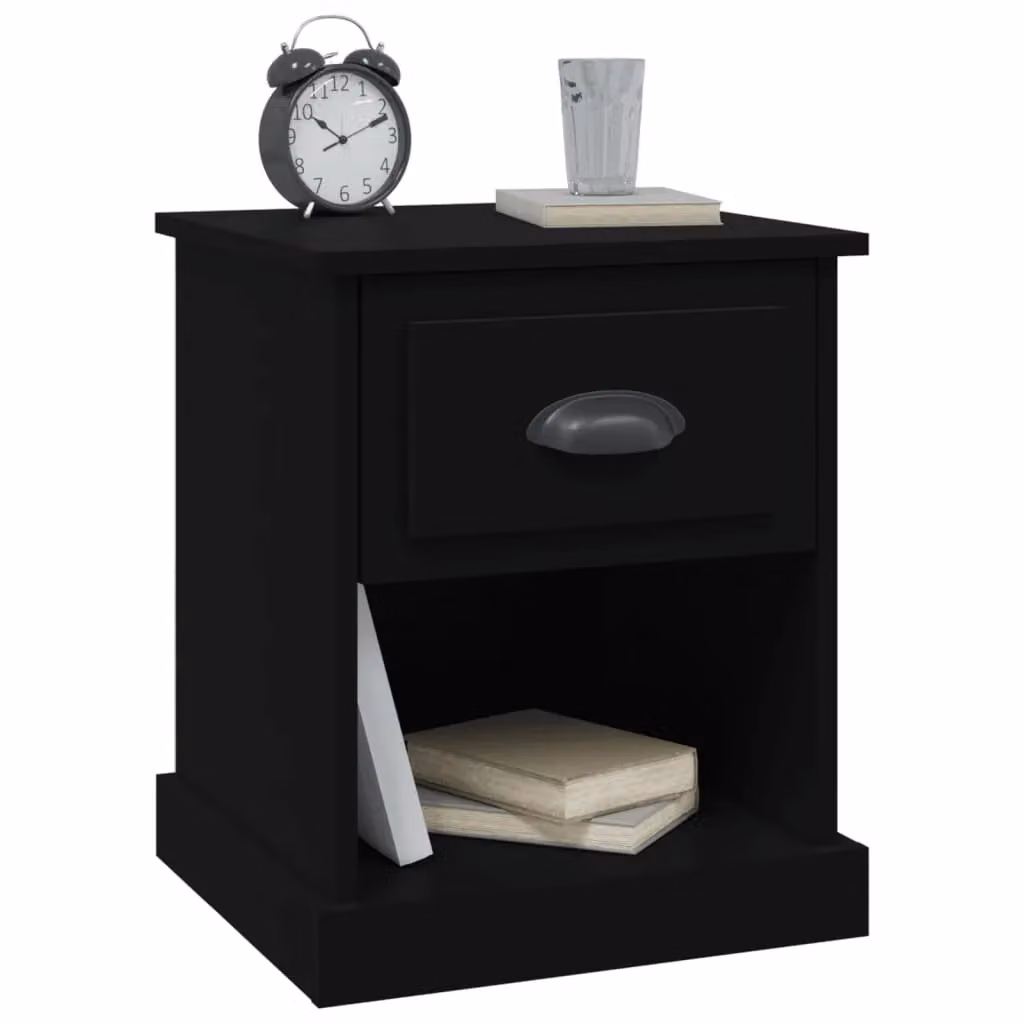 Berkfield Home Set of 2 Modern Black Bedside Cabinets in Engineered Wood W/D/H: 39 x 39 x 47.5 cm – 4