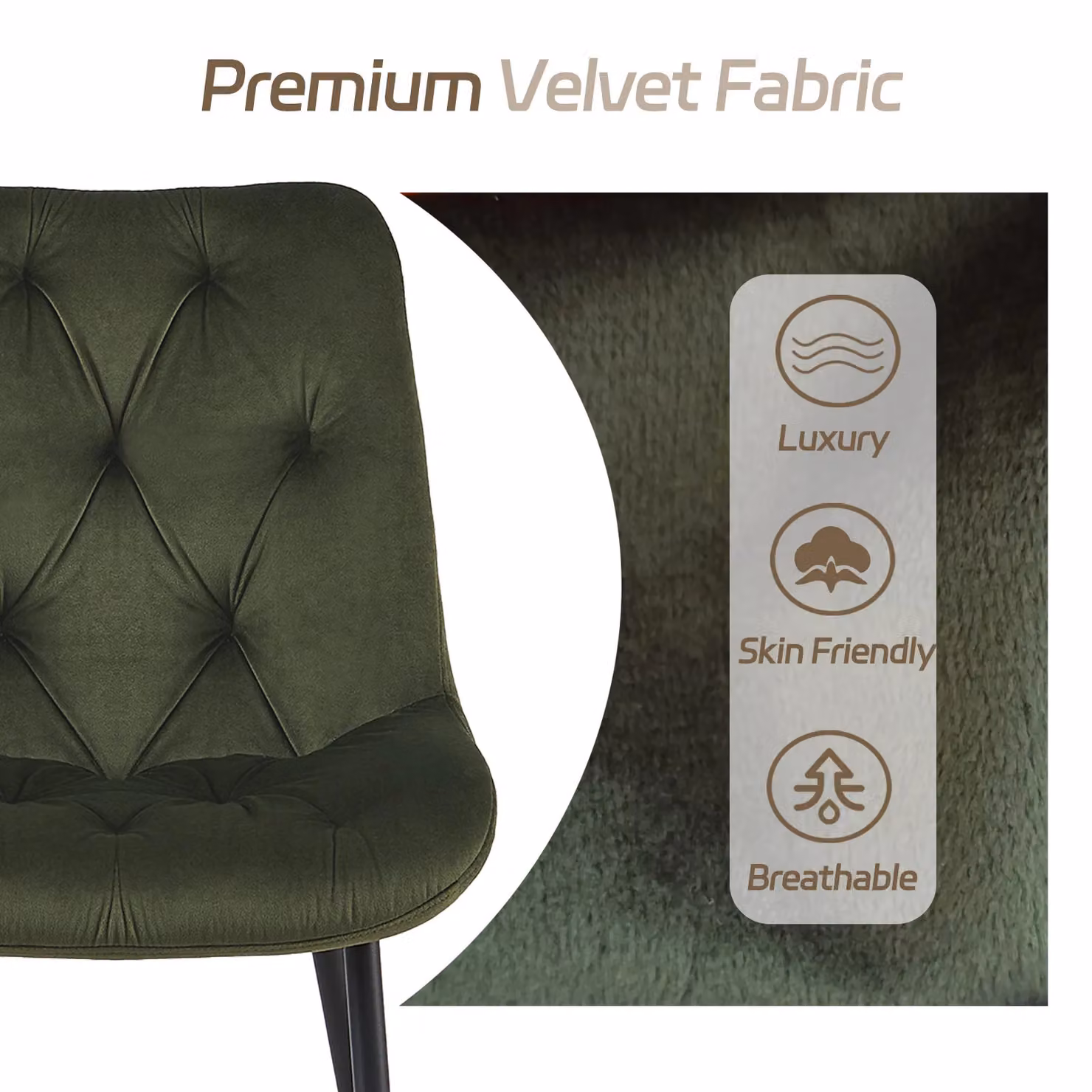 SONARA Modern Set of 2 Green Velvet Dining Chairs with Ergonomic Upholstered Seats and Metal Legs – 4