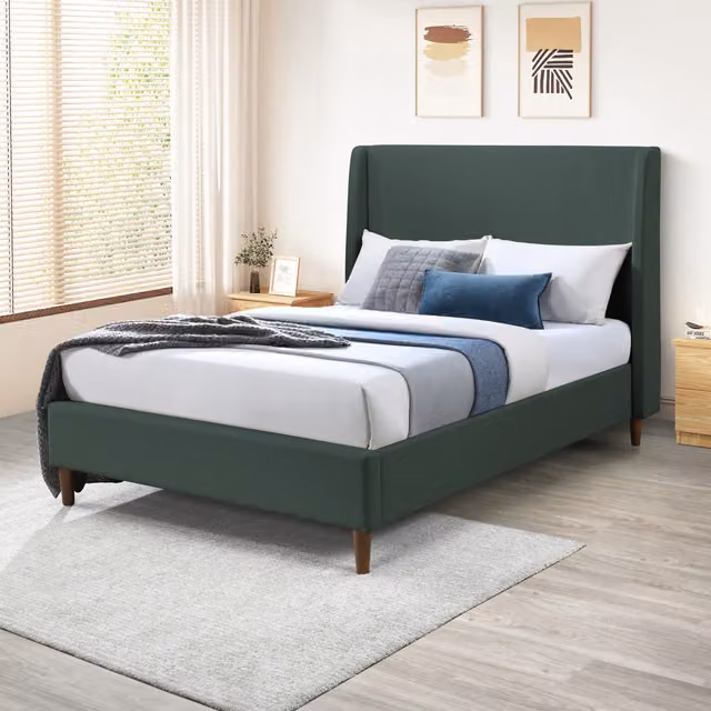 FurnitureboxUK Hana Double Bed Frame in Green Eco Recycled Fabric, W/D/H: 180 x 200 cm