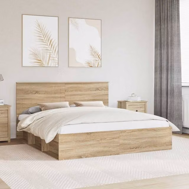 Berkfield Home Sonoma Bed Frame with Headboard in Brown Solid Pine Wood, W/D/H: 200 x 200 cm