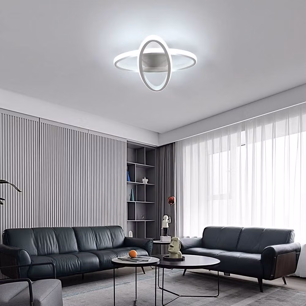 Goeco Modern Oval LED Ceiling Light, 27W, White Aluminium, 6500K Cool White – 3