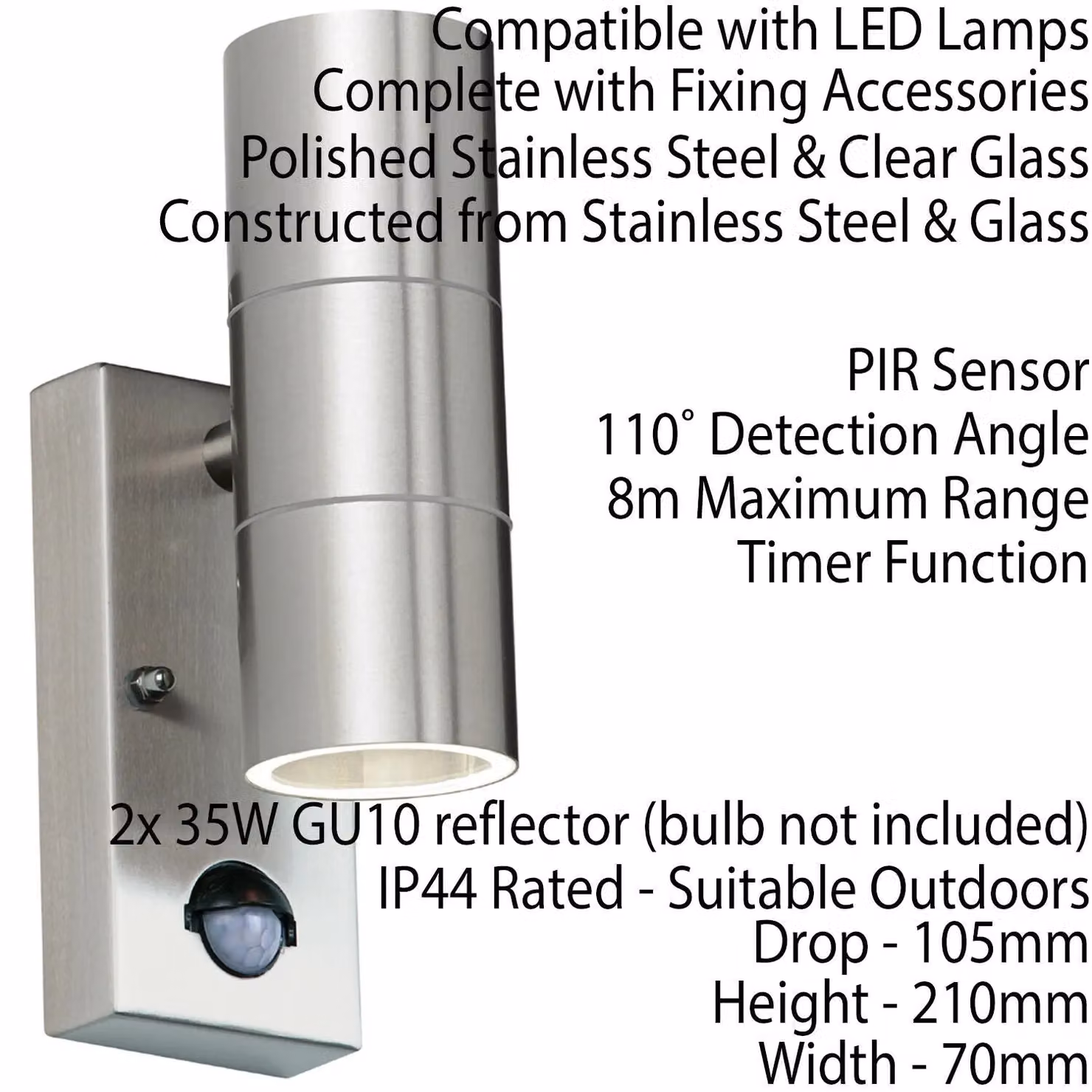 Loops Round Stainless Steel Outdoor LED Wall Lamp in Silver with Motion Sensor and Timer, IP44 – 2