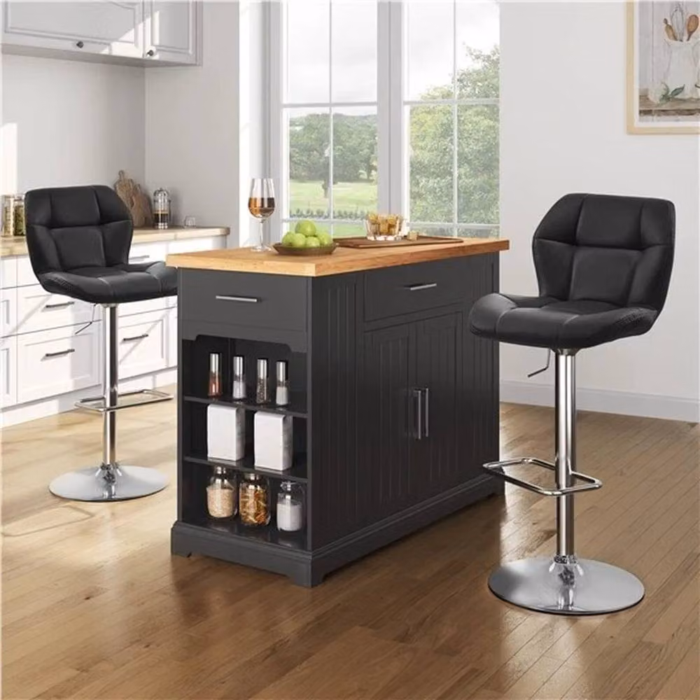 KORVIXA Faux Leather Adjustable Swivel Bar Stool in Black, W/D/H: 100 x 100 x 100 cm – 4
