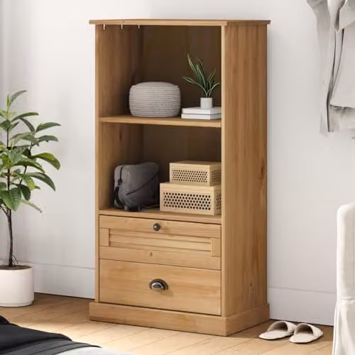 vidaXL VIGO Bookcase in Brown Waxed Solid Pine Wood and Metal, W/D/H: 60.0 x 35.0 x 114.5 cm – 2