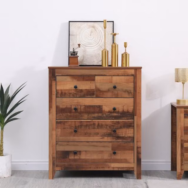 HMD Furniture 2+3 Chest of Drawers in Rustic Brown
