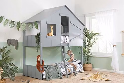 Birlea Safari Solid Wood Pine Bunk Bed Frame in Grey, W/D/H: 90 x 190 x 230 cm – 2