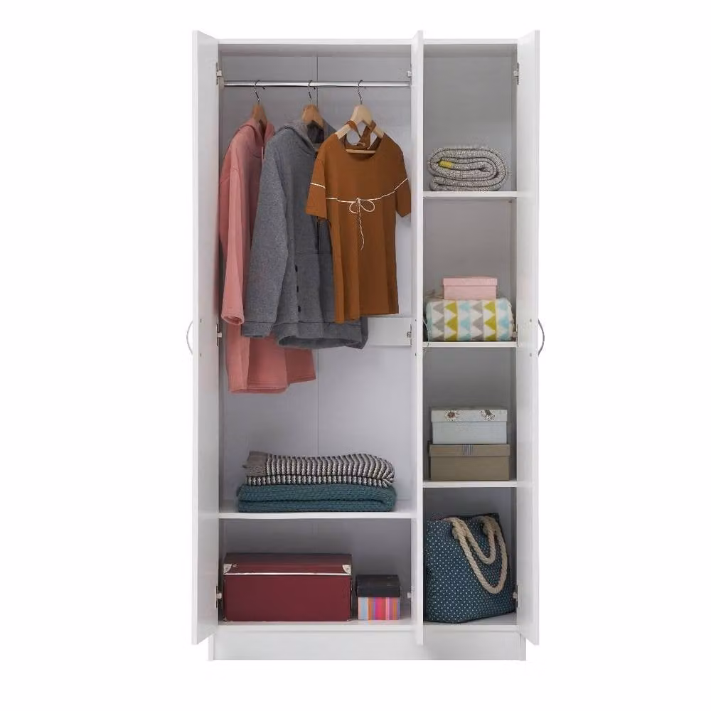 Timber Art Design Modern 3 Door White Wardrobe with Hanging Rail and Internal Shelves, H 180 x W 90 x D 45 cm – 1