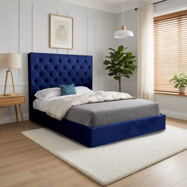 KDMD Fetcham Chesterfield Upholstered Blue Velvet Designer Bed Frame W/D/H: 120 x 200 x 137 cm – 1