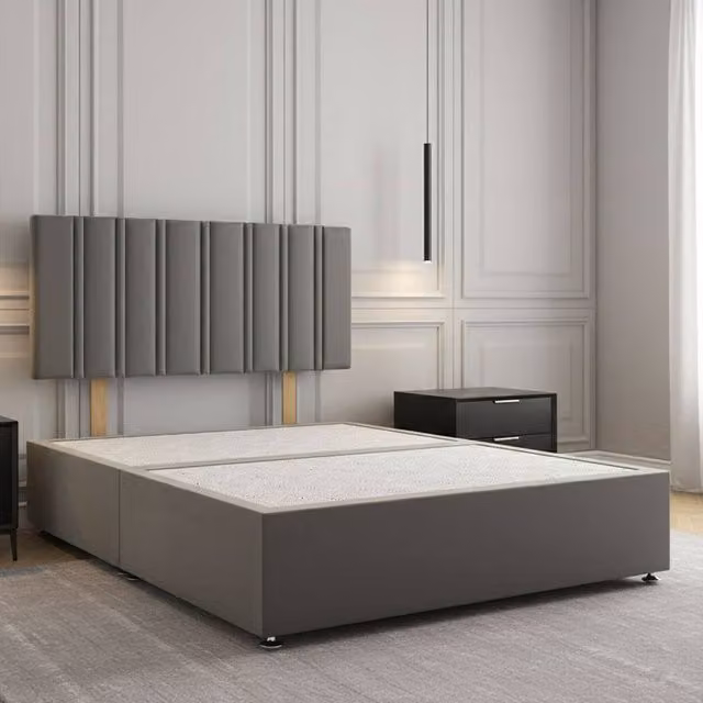 Regional Furnishings Luxury Plush Velvet Double Divan Bed with 24 inch Headboard in Grey, W/D/H: 140 x 200 cm
