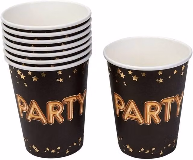 KDMD Glitz & Glamour Black Paper Party Cups, Pack of 48