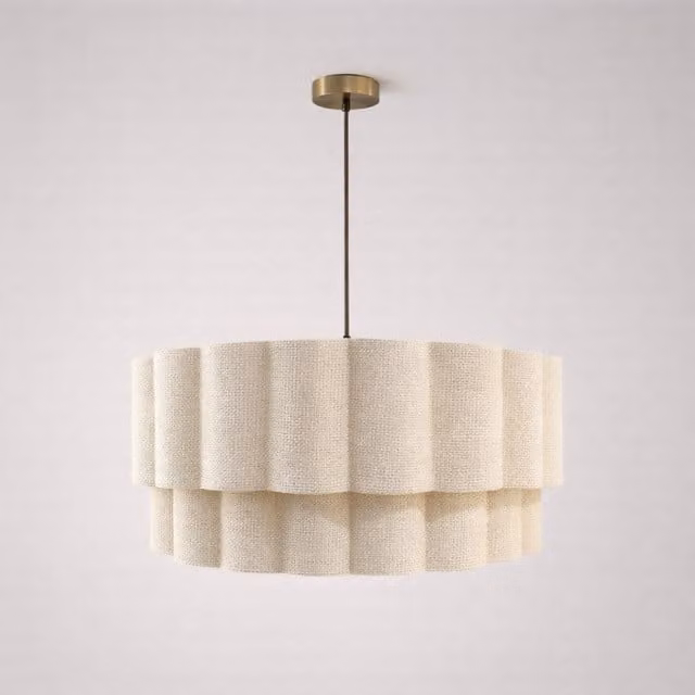CGC Selina Scalloped Two Tier Drum Lampshade in Beige, Diameter: 48 cm