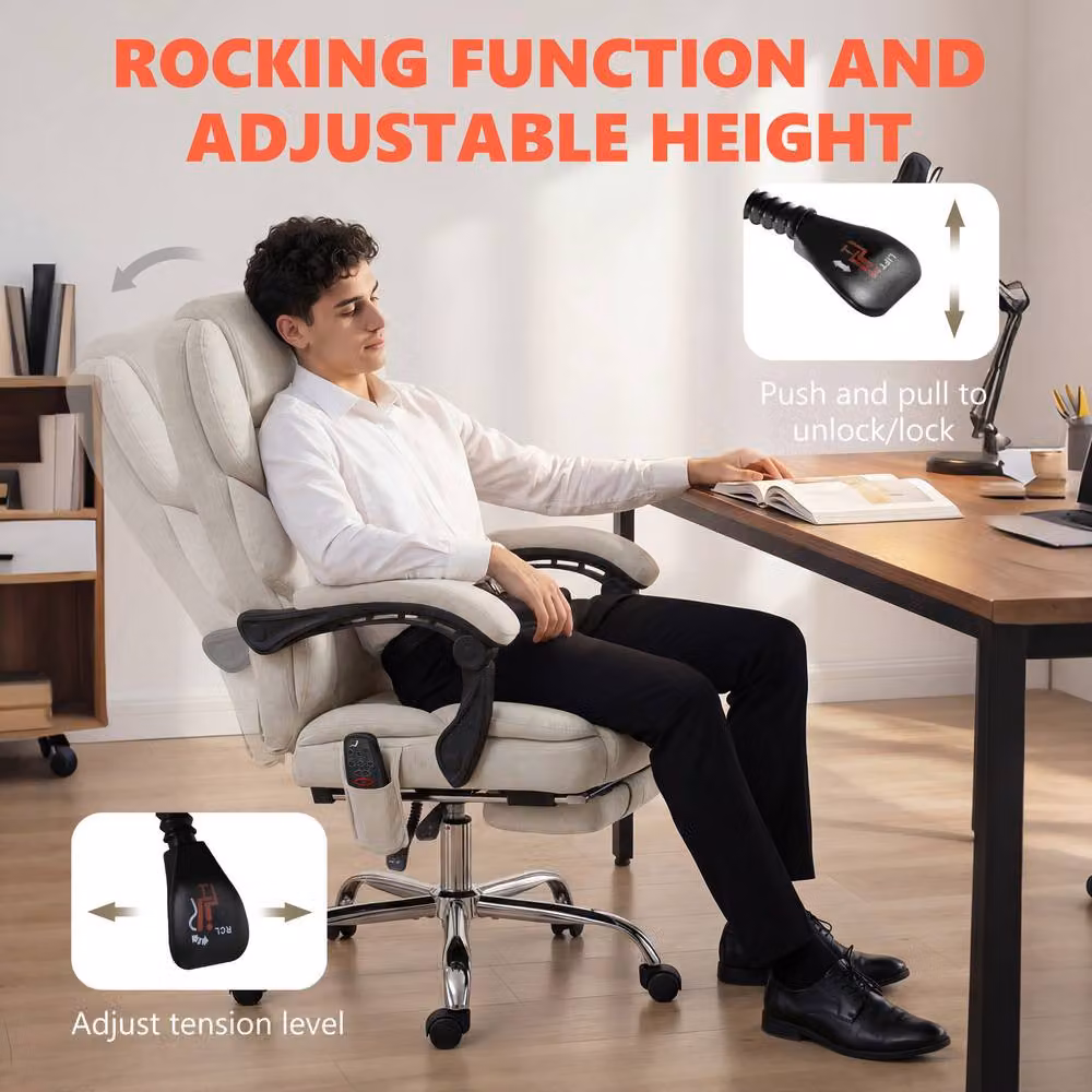 STILVORA Beige Velvet Executive Office Chair with Headrest and Armrests – 7