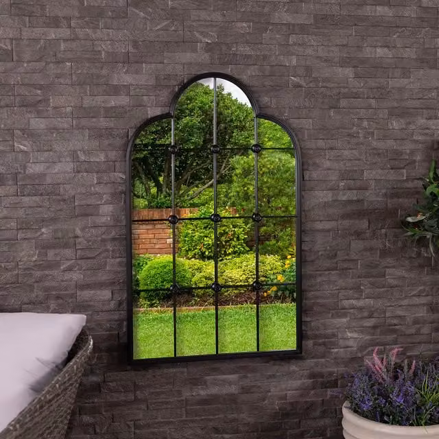 Charles Bentley Monaco Classic Weather Resistant Wall Mount Garden Mirror in Black