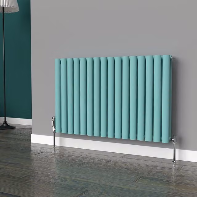 Lux Heat Oval Horizontal Double Radiator in Light Aqua Green, W: 96 cm, H: 60 cm