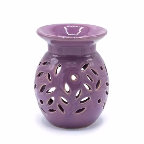 KDMD Floral Ceramic Oil Burner with Tealight Holder in Purple