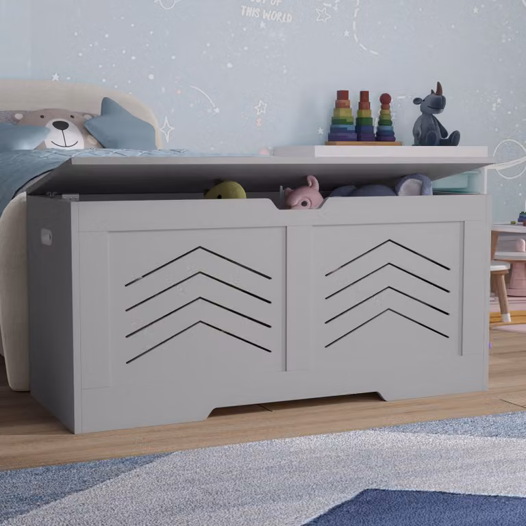 DHS Grey Geometric Kids Toy Box and Storage Bench Trunk