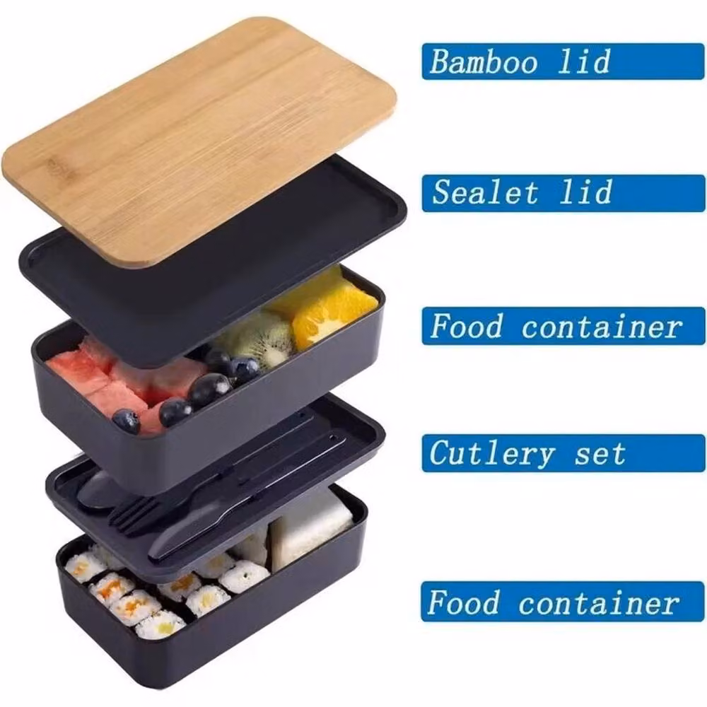 FLAVORA Black Leakproof Picnic Food Storage Lunch Bag with Bamboo Details – 4