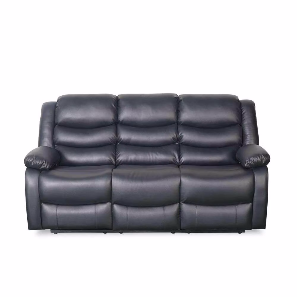 Furnishings For Less UK Cortland 3 Seater Manual Reclining Sofa in Black Synthetic Leather – 2