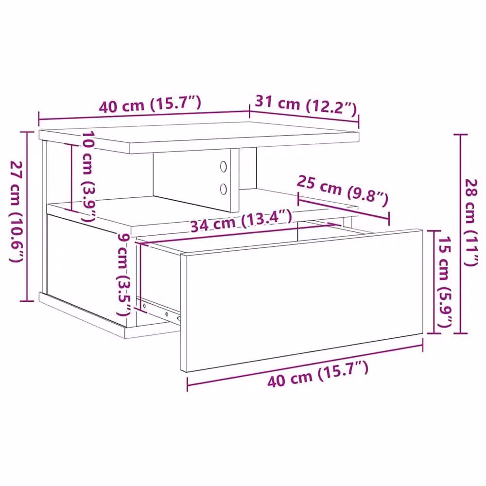 Berkfield Home Set of 2 Floating Nightstands in Old Wood Brown, W/D/H: 40 x 31 x 27 cm – 7