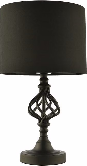 Happy Homewares Classic Twist Metal Table Lamp in Matte Black with Black Fabric Drum Shade – 1