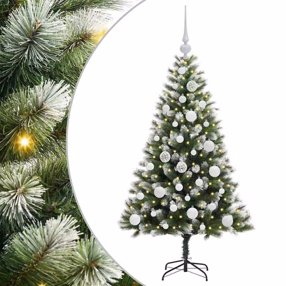 Berkfield Home Artificial Hinged Christmas Tree with Flocked Snow, Green, Height: 120 cm – 2
